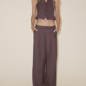 Custom Chic Coordinated Suits Trendy Halter Neck Vest and Wide  + Wide Leg Trousers