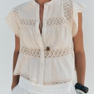 Custom Boho Chic White Linen Top with Crochet White Linen Button Front Tops