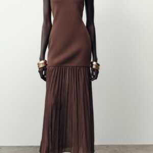 Custom Sleeveless Dresses Brown Knit A Fusion of Knit and Pleats Dresses Casual Dresses