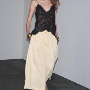 Custom Elegant Black Lace Camisole + Creamy Wide Leg Pants Outfit Cream Trousers