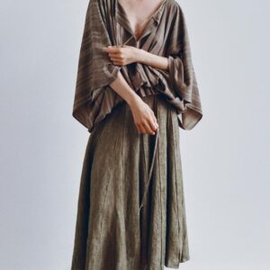 Custom Inspired Layered Striped Top + Linen Midi Skirt Women Suits