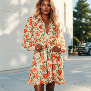 Custom Chic Floral Dress Elegant Floral Shirt Dress Boho Tiered Belted Waist Maxi Dress