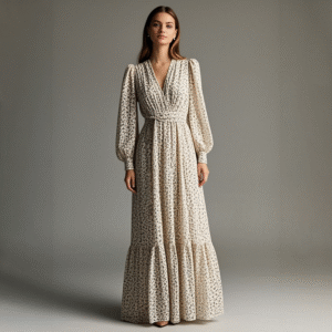 Custom Romantic Floral Maxi Dress V Neck Puff Sleeves Tiered Dresses Boho Chic Long Sleeved Floral Gown