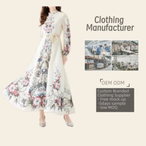 OEM ODM Customizable Floral Printed Long Sleeve Maxi Dress