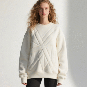Custom Women Clothes Textured White Sweatshirt - Relaxed Fit Cozy Hooded Sweatshirt