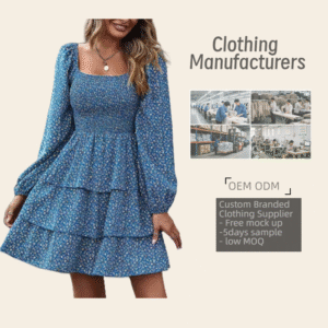 Women's Floral Print Long Sleeve Square Neck Smocked Tiered Mini Dress