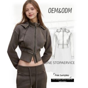 Women Apparel Zipper Front Cropped Hooded Jacket  - OEM/ODM Available