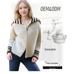OEM ODM Women Clothes Striped Trim Wool Blend Sweater Free Sample