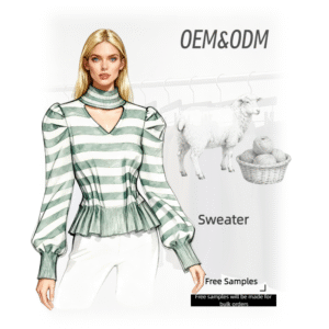 Women's Striped Peplum Sweater with Puff Sleeves Cutout Neckline OEM/ODM Available