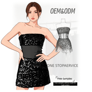 Black Sequin Strapless Mini Dress with Corset Waist Design Glamorous Party Dress