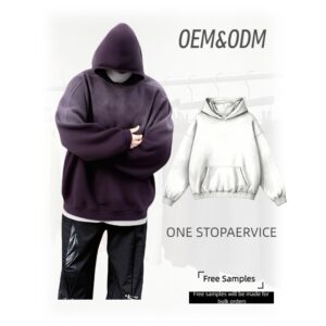 Dark Purple Oversized Hoodie with Baggy Sleeves Customizable OEM ODM Streetwear Trendy Casual Hoodie