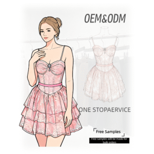 Custom Pink Lace Corset Style Dress with Tiered Skirt Free Bulk Order Samples