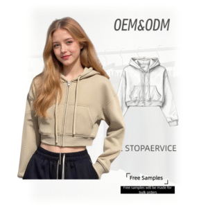 Custom Hoodie Beige Cropped Zip Up Hoodie Custom Cropped Hoodie with Zip Pockets