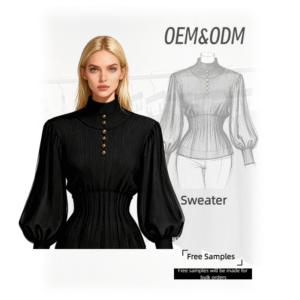 Custom Women Clothes OEM ODM Black Longsleeves Tops Button Down Shirts