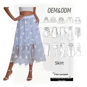 Women Clothes Chiffon Tiered Skirt with Floral Embroidery Casual Dresses Free Sample