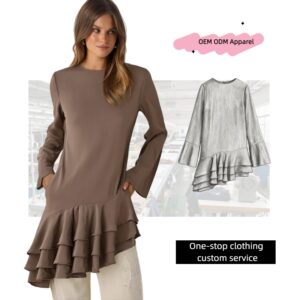 Custom Dresses Clothing Manufacturers Longsleeves Brown Casual Dresses