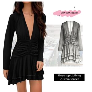 Custom Dresses Clothing Manufacturers Women  Longsleeves V Neck Dresses