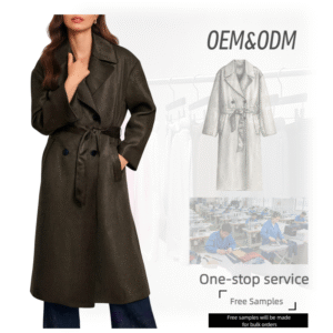 Women's Double Breasted Trench Coat with Belt Customizable OEM ODM Options
