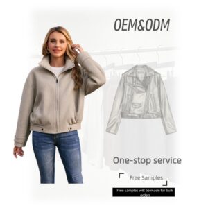 Clothes Manufacture Women Coat Solid Color Zip Up Short Jacket