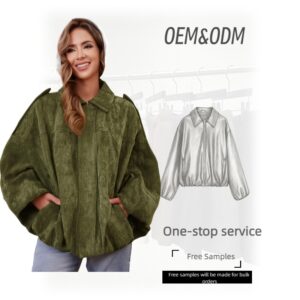 Women Coat Clothes Manufacture  Solid Color Zip Up Short Green Jacket