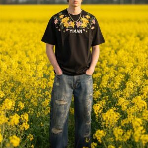 Custom Men's T shirt Cotton Custom Streetwear Short Sleeve blue Pink Manufacturer11